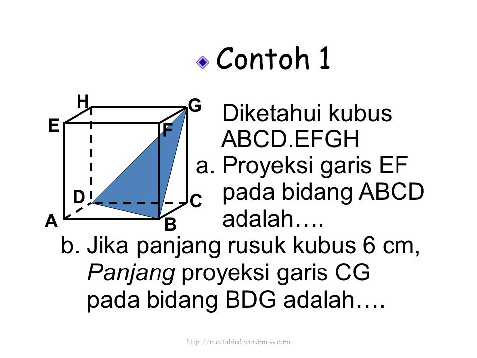 b. Jika panjang rusuk kubus 6 cm, Panjang proyeksi garis CG