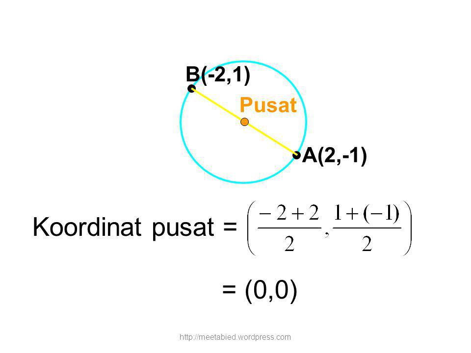 Koordinat pusat = = (0,0) B(-2,1) Pusat A(2,-1)