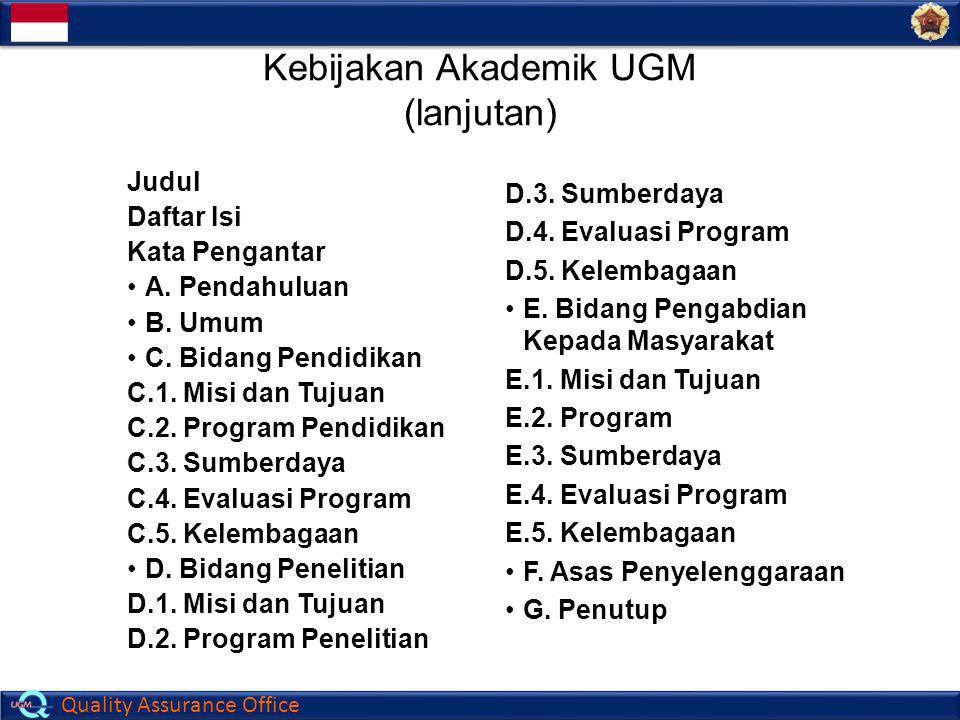 Kebijakan Akademik UGM (lanjutan)