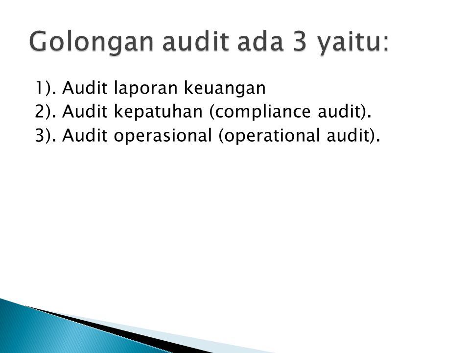 Golongan audit ada 3 yaitu: