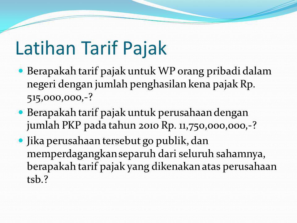Latihan Tarif Pajak Berapakah tarif pajak untuk WP orang pribadi dalam negeri dengan jumlah penghasilan kena pajak Rp. 515,000,000,-