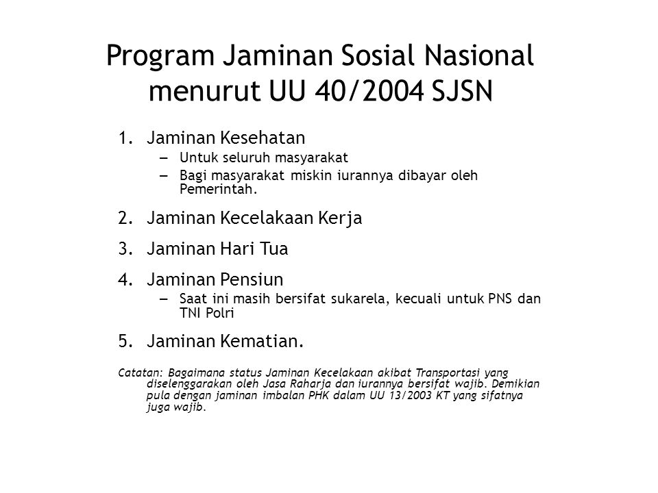 Program Jaminan Sosial Nasional menurut UU 40/2004 SJSN