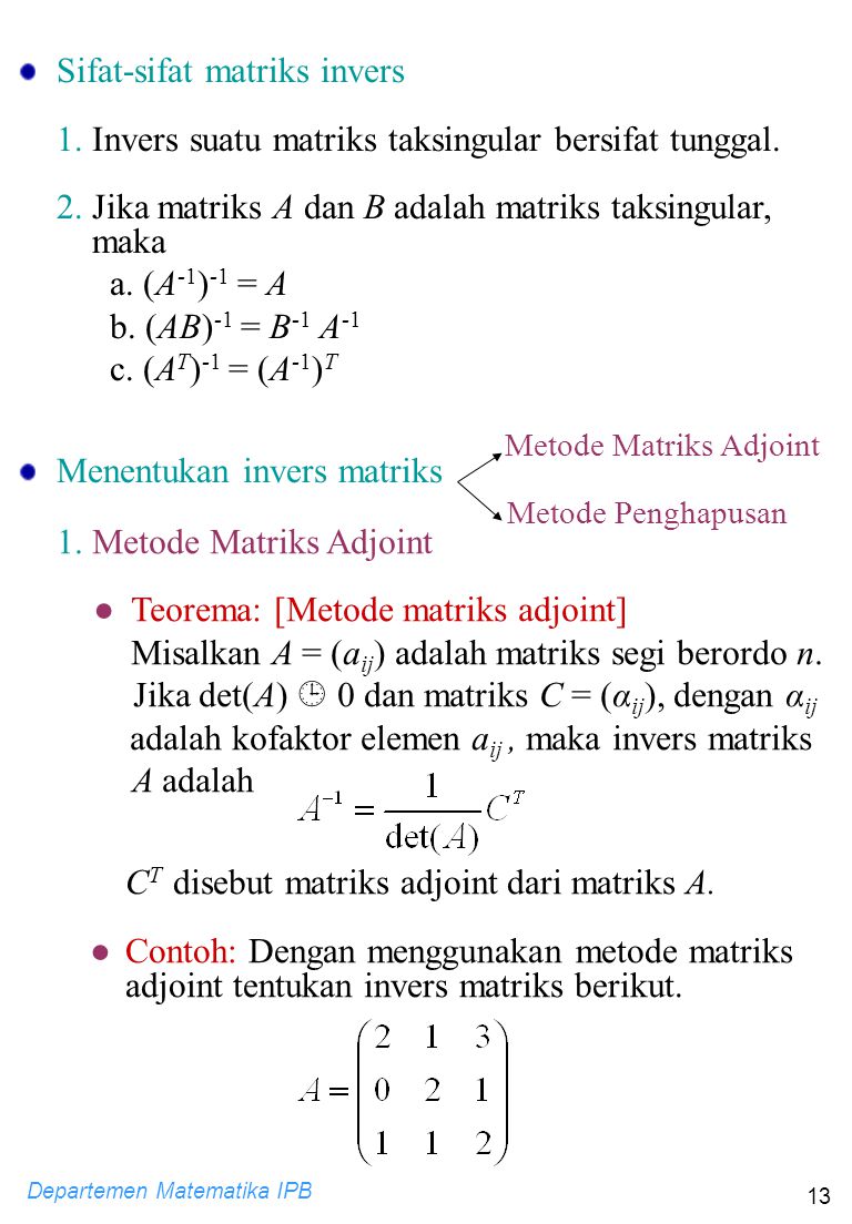 Sifat-sifat matriks invers