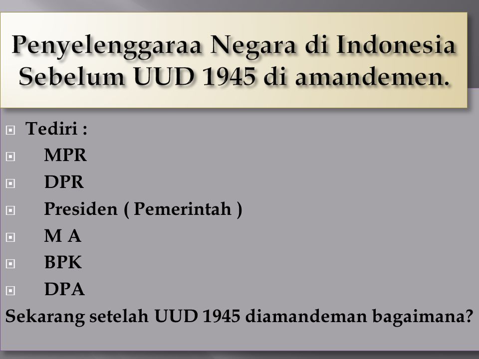 Penyelenggaraa Negara di Indonesia Sebelum UUD 1945 di amandemen.