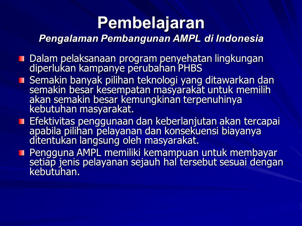 Pembelajaran Pengalaman Pembangunan AMPL di Indonesia