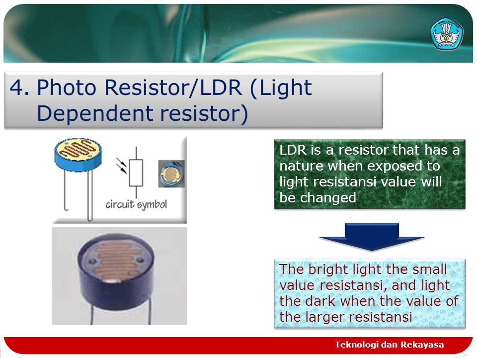 Photo Resistor/LDR (Light Dependent resistor)