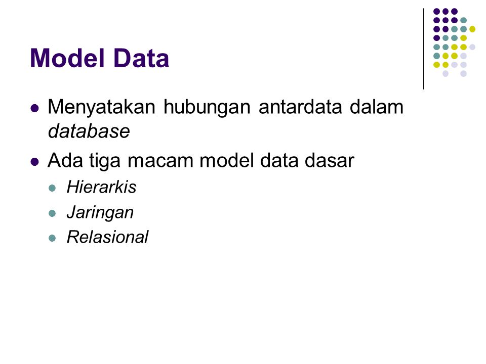 Model Data Menyatakan hubungan antardata dalam database