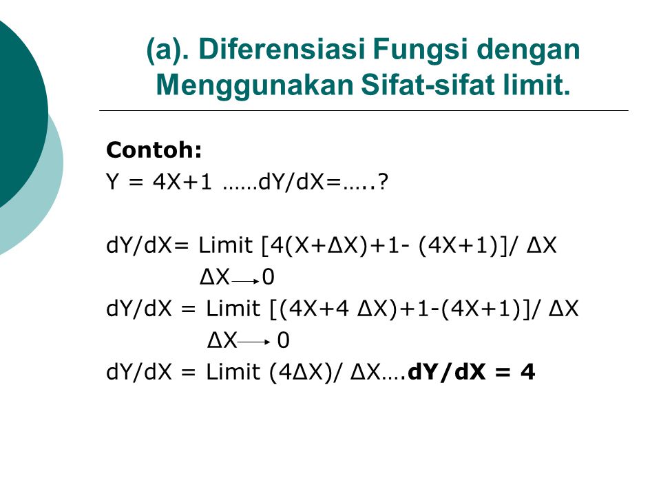 (a). Diferensiasi Fungsi dengan Menggunakan Sifat-sifat limit.
