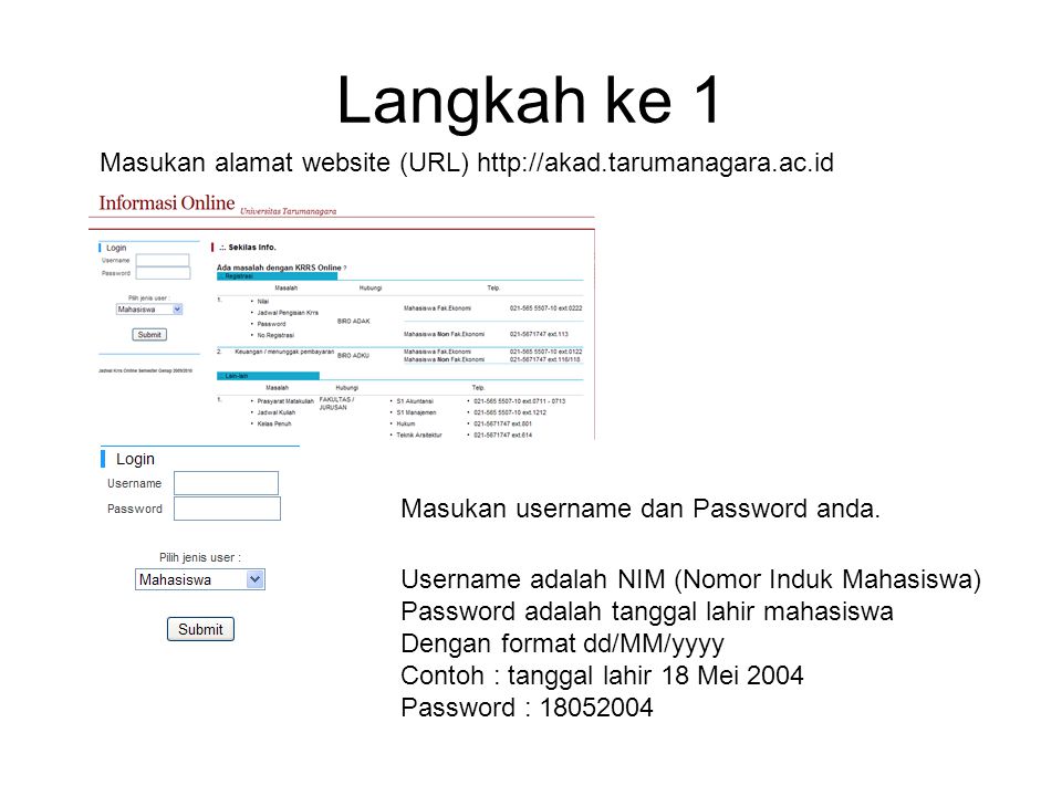 Langkah ke 1 Masukan alamat website (URL)   Masukan username dan Password anda.