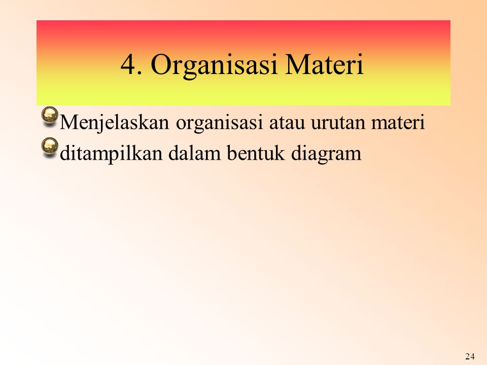4. Organisasi Materi Menjelaskan organisasi atau urutan materi