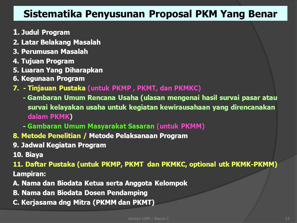 Sistematika Penyusunan Proposal PKM Yang Benar