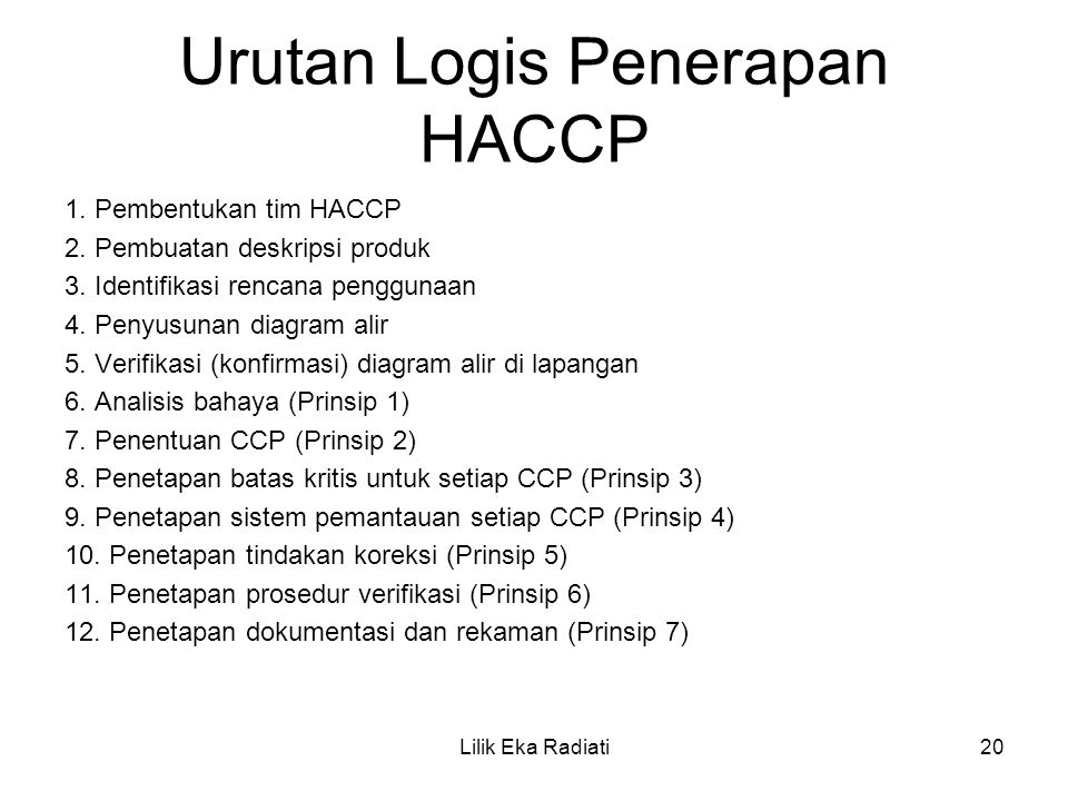 Urutan Logis Penerapan HACCP