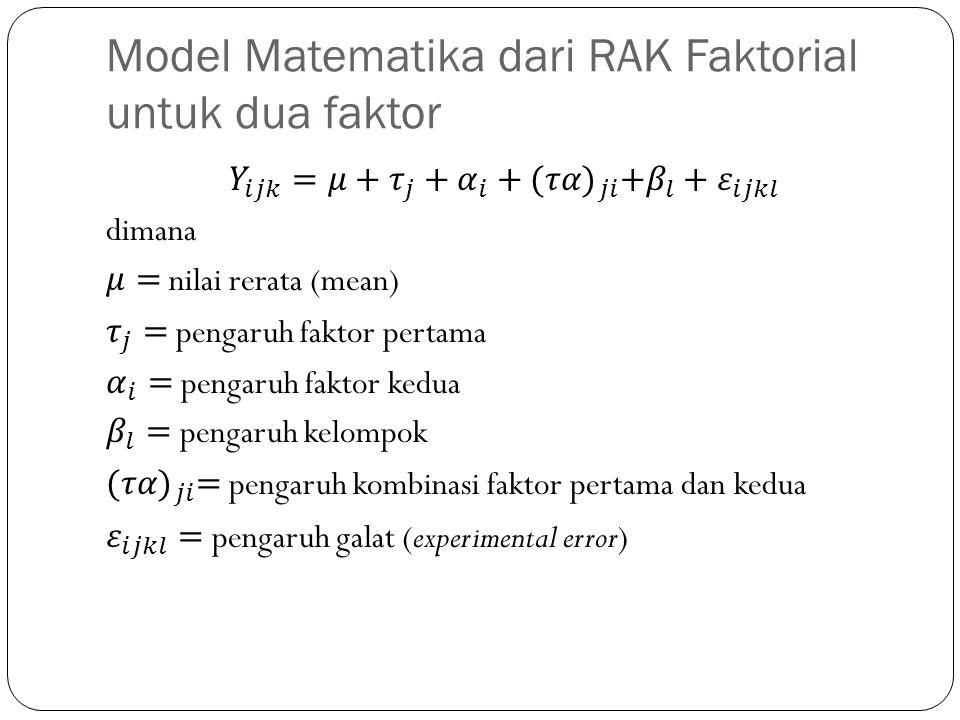 Model Matematika dari RAK Faktorial untuk dua faktor