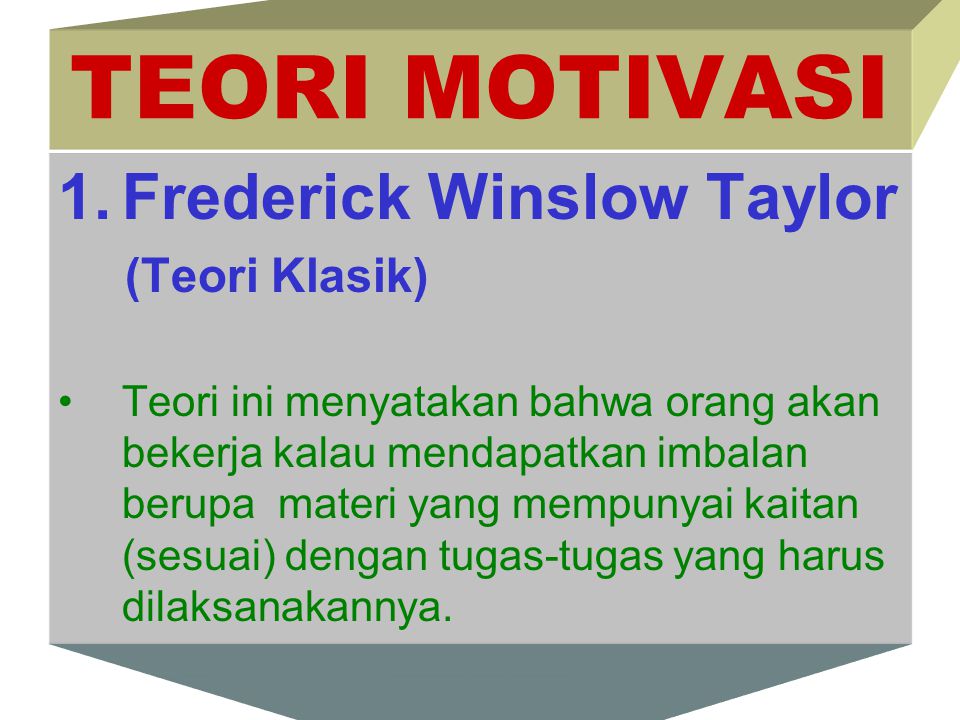 TEORI MOTIVASI Frederick Winslow Taylor (Teori Klasik)