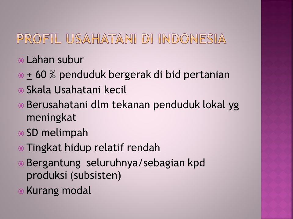 Profil usahatani di indonesia