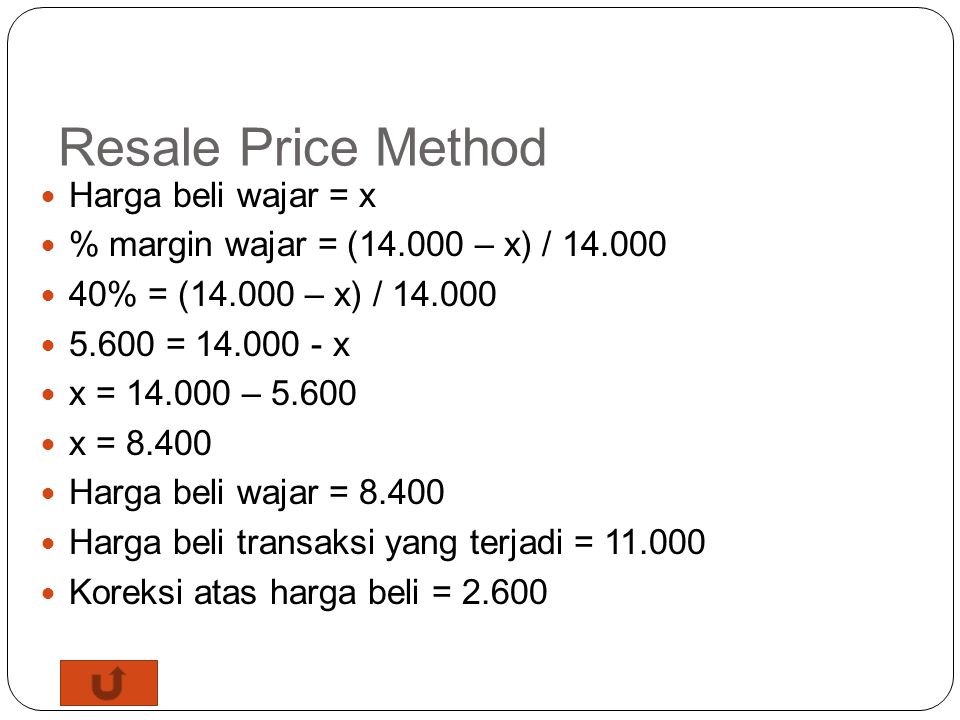 Resale Price method. Pricing methods. Pricing method