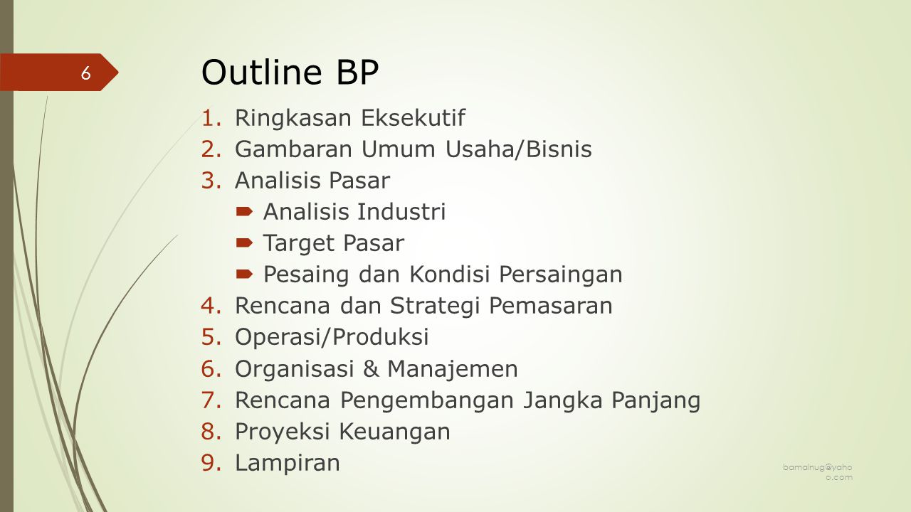 Outline BP Ringkasan Eksekutif Gambaran Umum Usaha/Bisnis