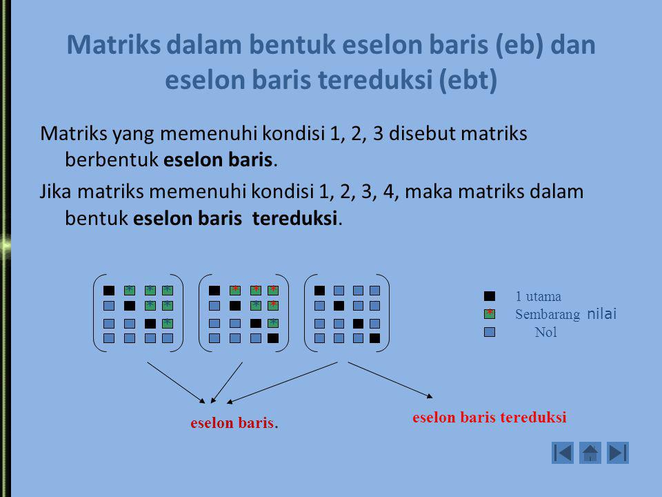 Matriks dalam bentuk eselon baris (eb) dan eselon baris tereduksi (ebt)