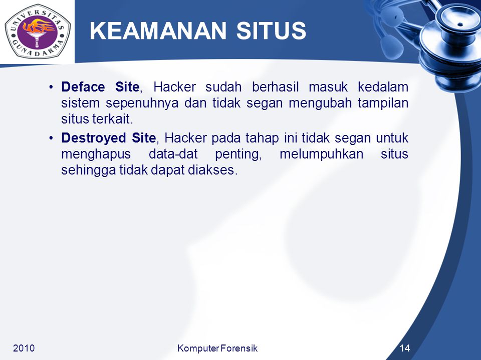 KEAMANAN SITUS Deface Site, Hacker sudah berhasil masuk kedalam sistem sepenuhnya dan tidak segan mengubah tampilan situs terkait.