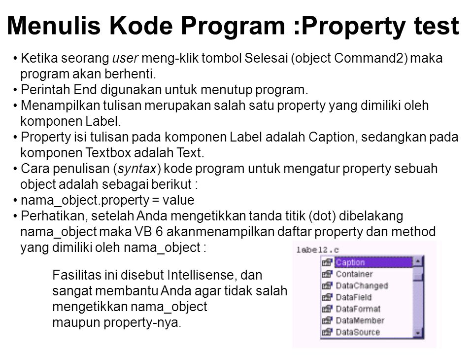 Menulis Kode Program :Property test