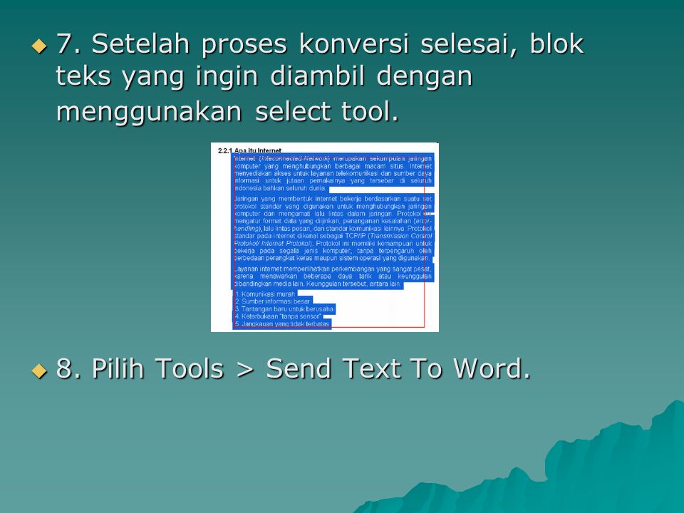 7. Setelah proses konversi selesai, blok teks yang ingin diambil dengan menggunakan select tool.