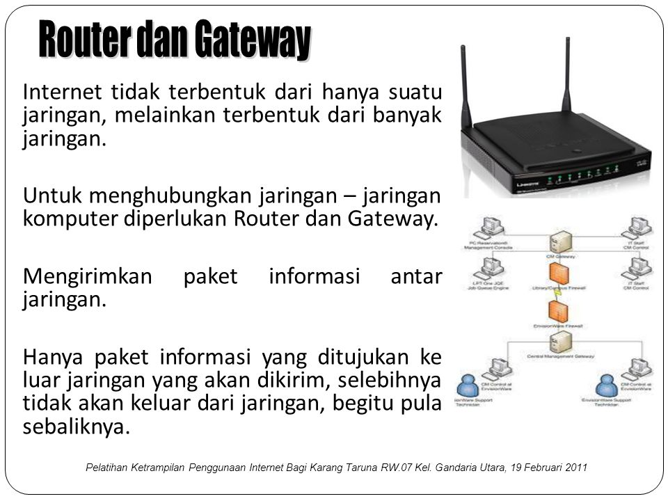 Router dan Gateway Internet tidak terbentuk dari hanya suatu jaringan, melainkan terbentuk dari banyak jaringan.
