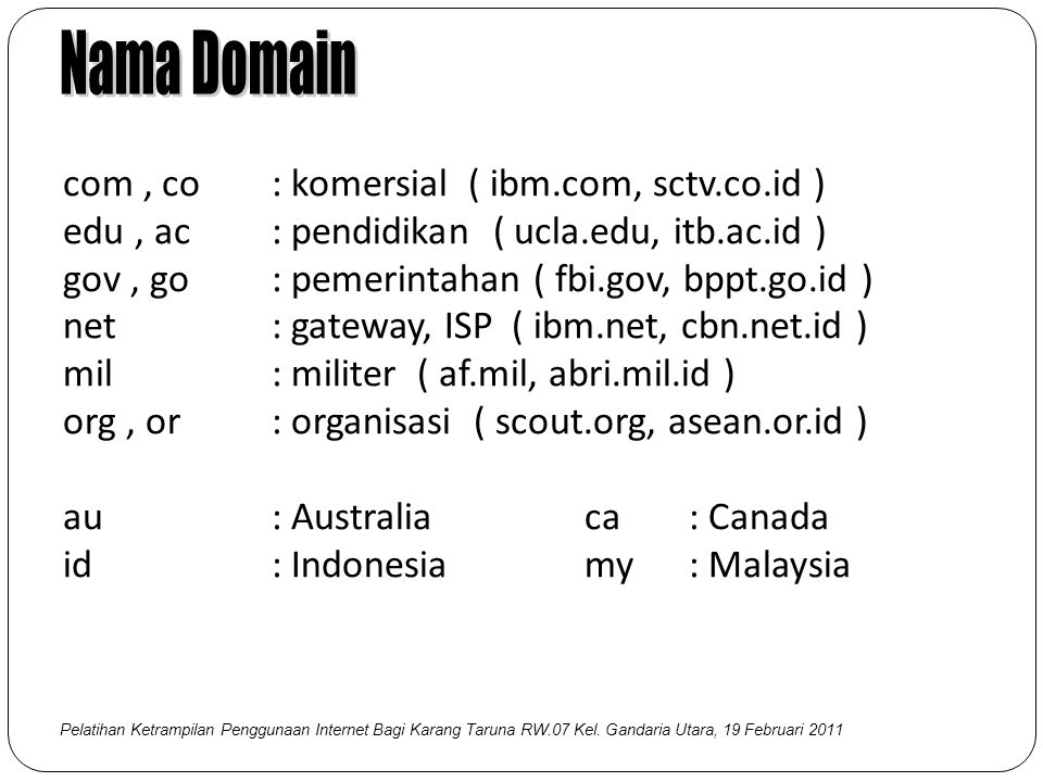 Nama Domain com , co : komersial ( ibm.com, sctv.co.id )