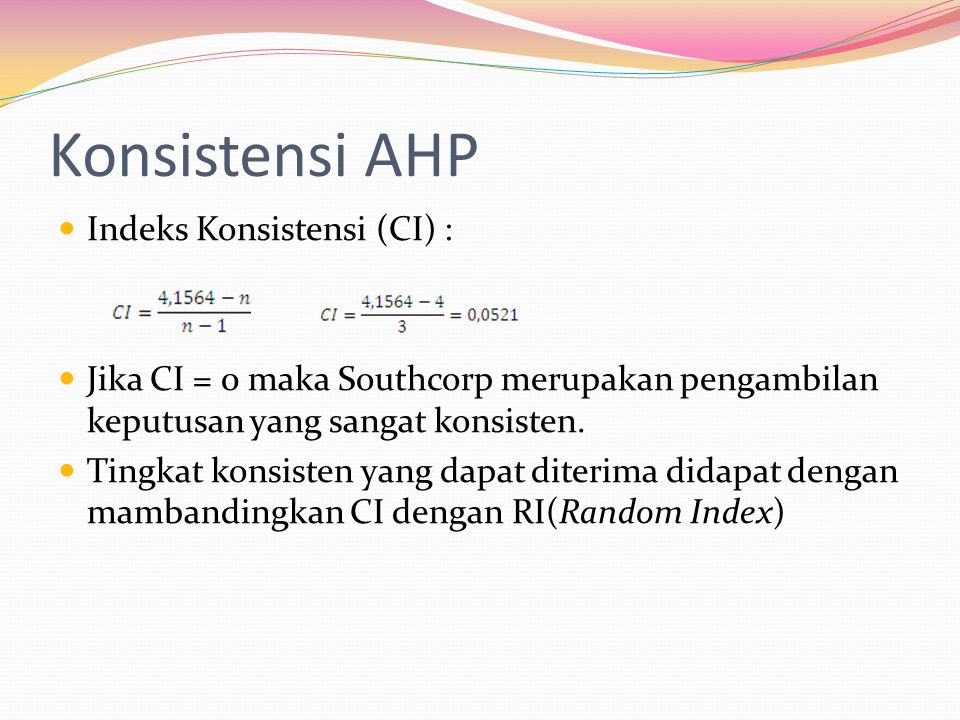 Konsistensi AHP Indeks Konsistensi (CI) :