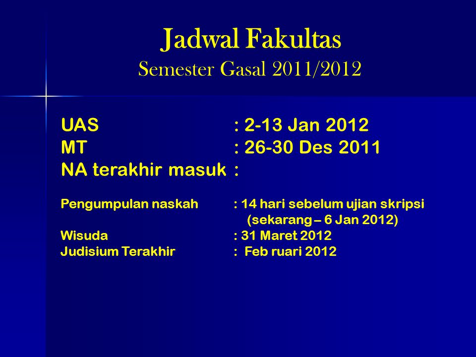 Jadwal Fakultas Semester Gasal 2011/2012 UAS : 2-13 Jan 2012