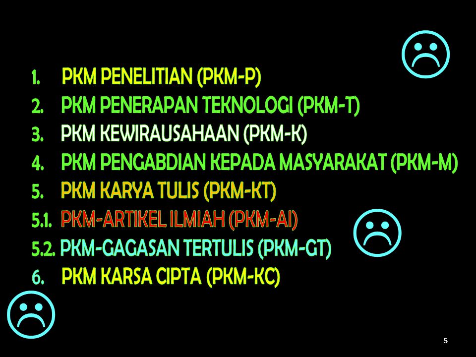    1. PKM PENELITIAN (PKM-P) 2. PKM PENERAPAN TEKNOLOGI (PKM-T)