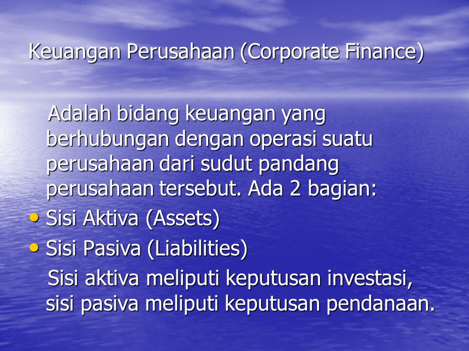 Keuangan Perusahaan (Corporate Finance)