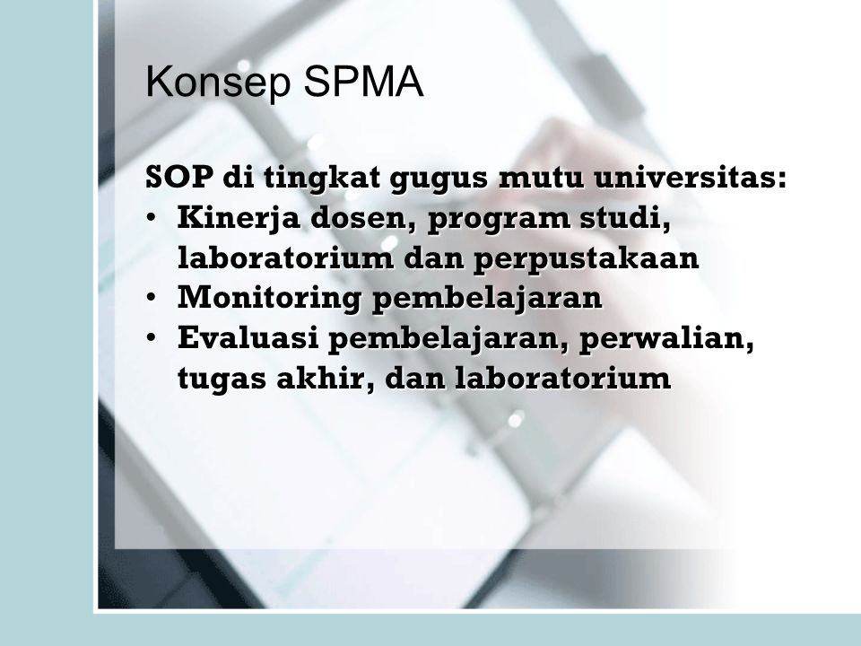 Konsep SPMA SOP di tingkat gugus mutu universitas: