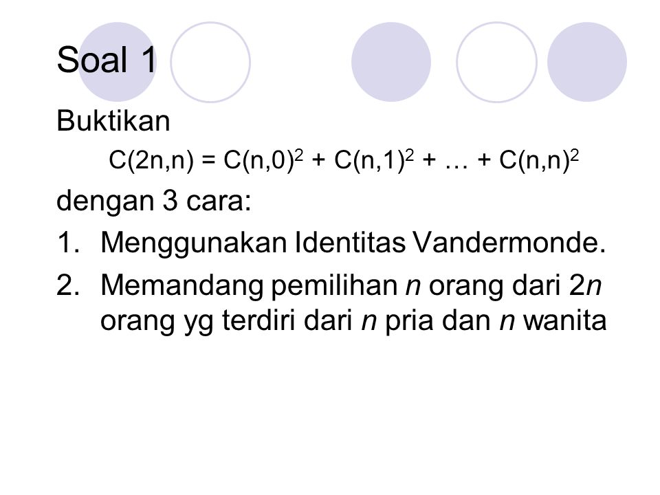C(2n,n) = C(n,0)2 + C(n,1)2 + … + C(n,n)2