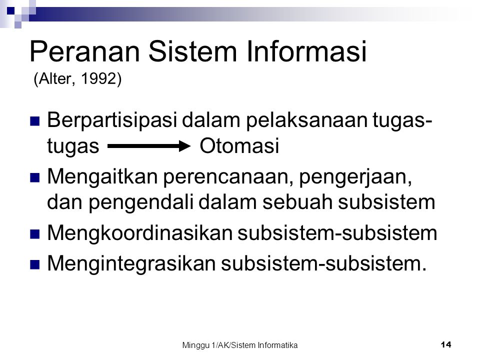 Peranan Sistem Informasi (Alter, 1992)