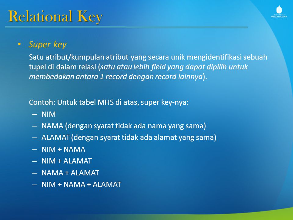Relational Key Super key