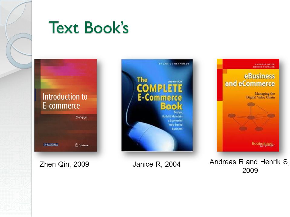 Text Book’s Andreas R and Henrik S, 2009 Zhen Qin, 2009 Janice R, 2004