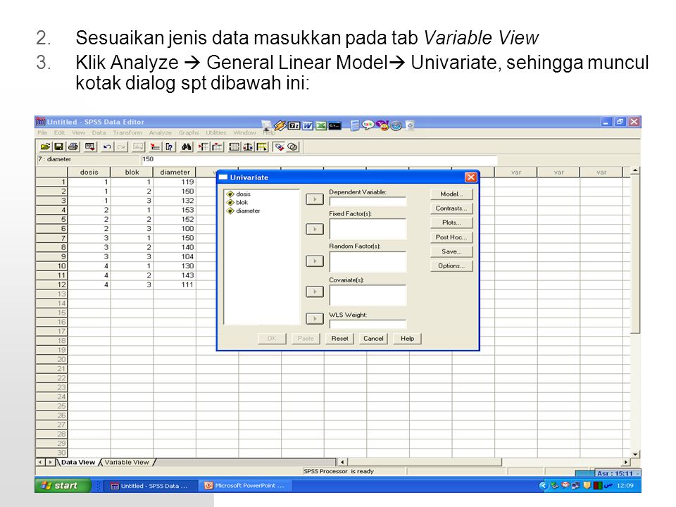 Sesuaikan jenis data masukkan pada tab Variable View