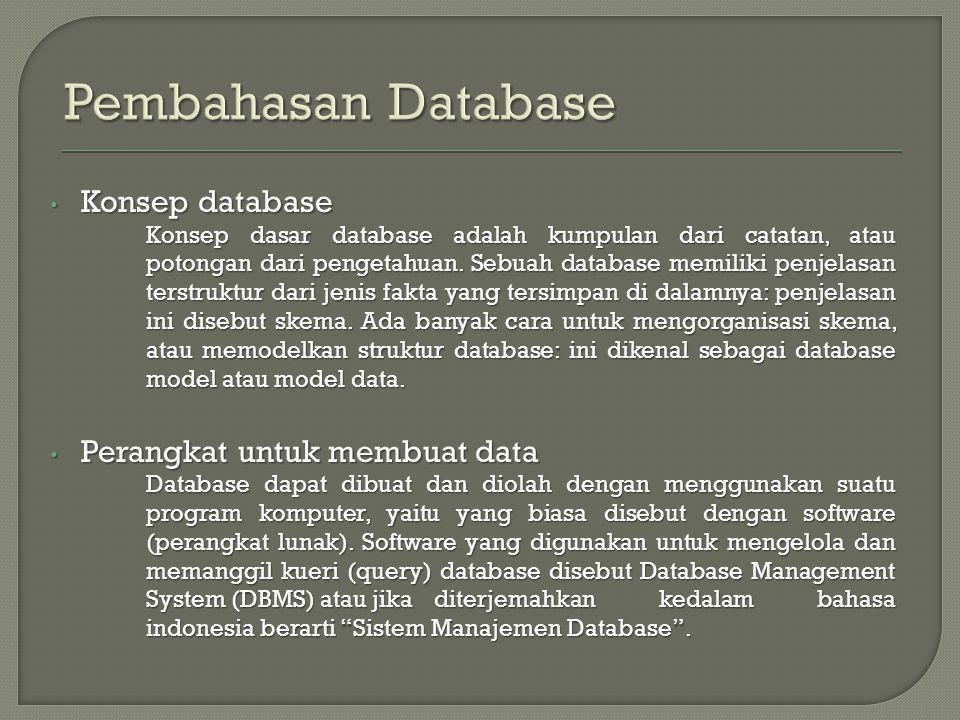Pembahasan Database Konsep database Perangkat untuk membuat data