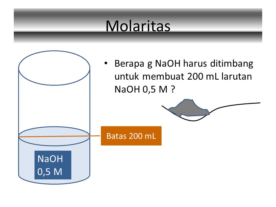Molaritas Berapa g NaOH harus ditimbang untuk membuat 200 mL larutan NaOH 0,5 M .