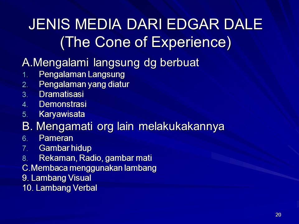 JENIS MEDIA DARI EDGAR DALE (The Cone of Experience)