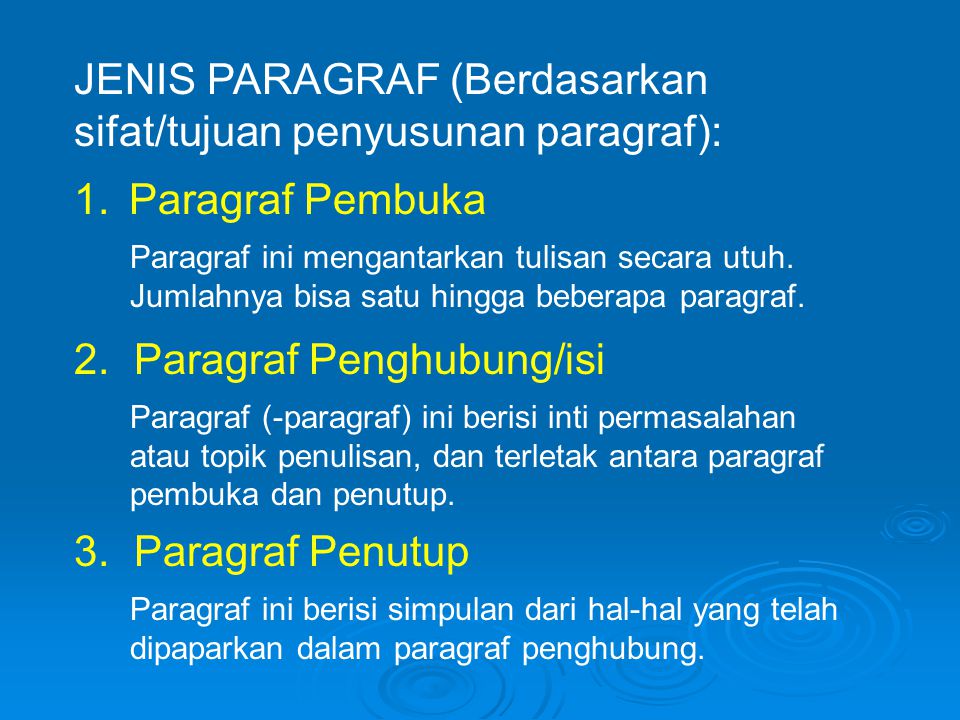 JENIS PARAGRAF (Berdasarkan sifat/tujuan penyusunan paragraf):