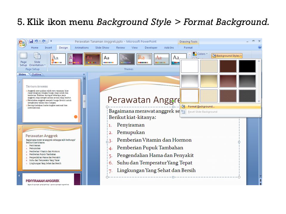 5. Klik ikon menu Background Style > Format Background.