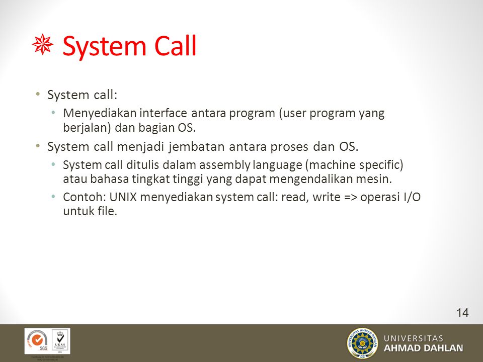  System Call System call:
