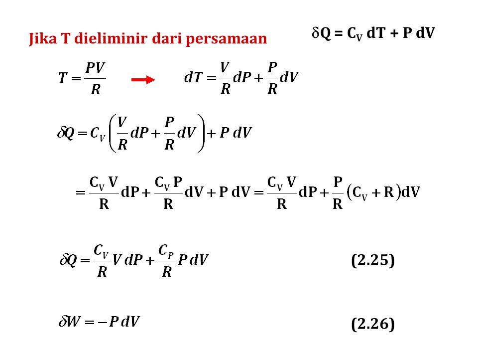Q = CV dT + P dV Jika T dieliminir dari persamaan (2.25) (2.26)