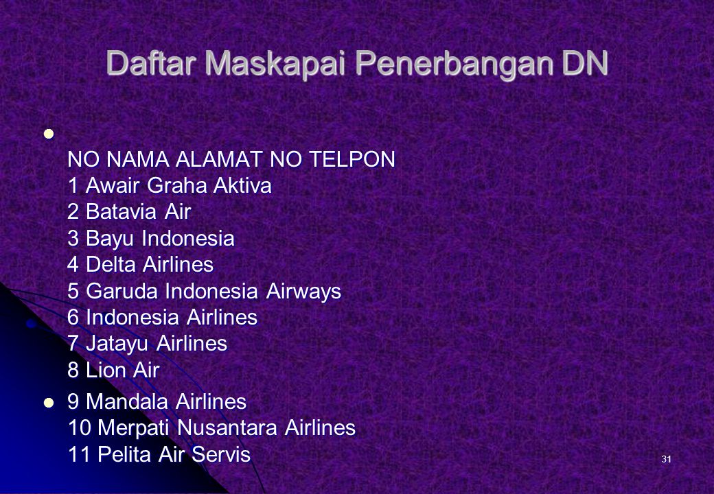 Daftar Maskapai Penerbangan DN