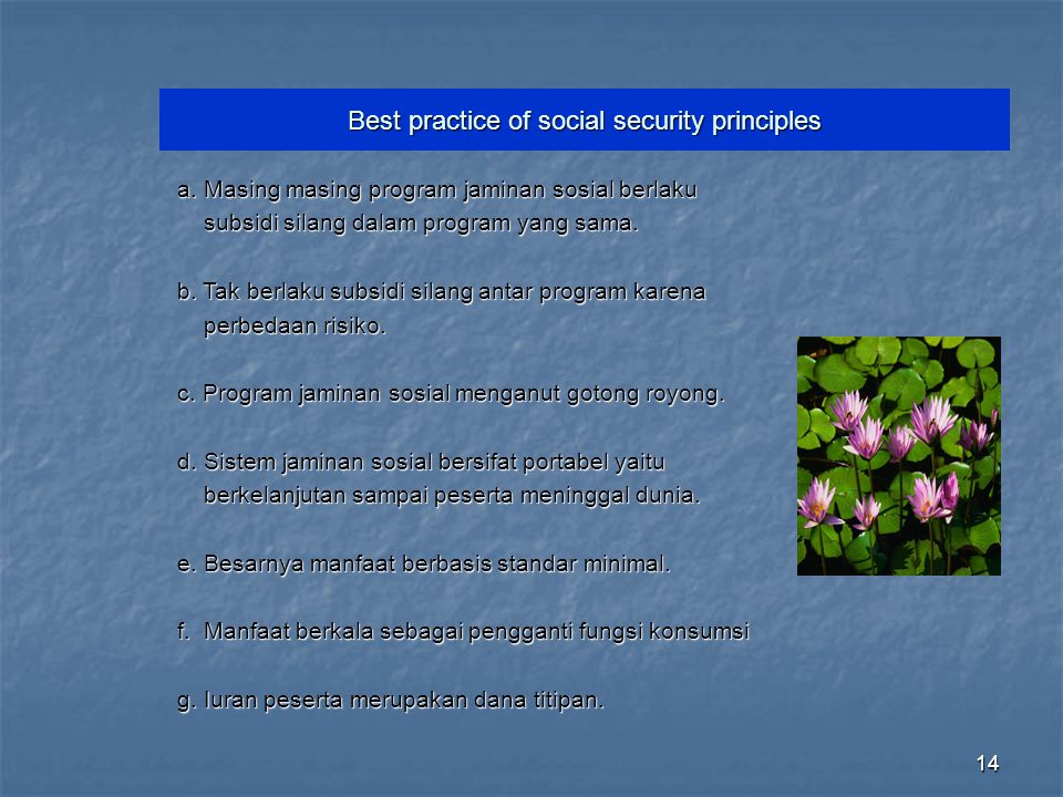 Best practice of social security principles