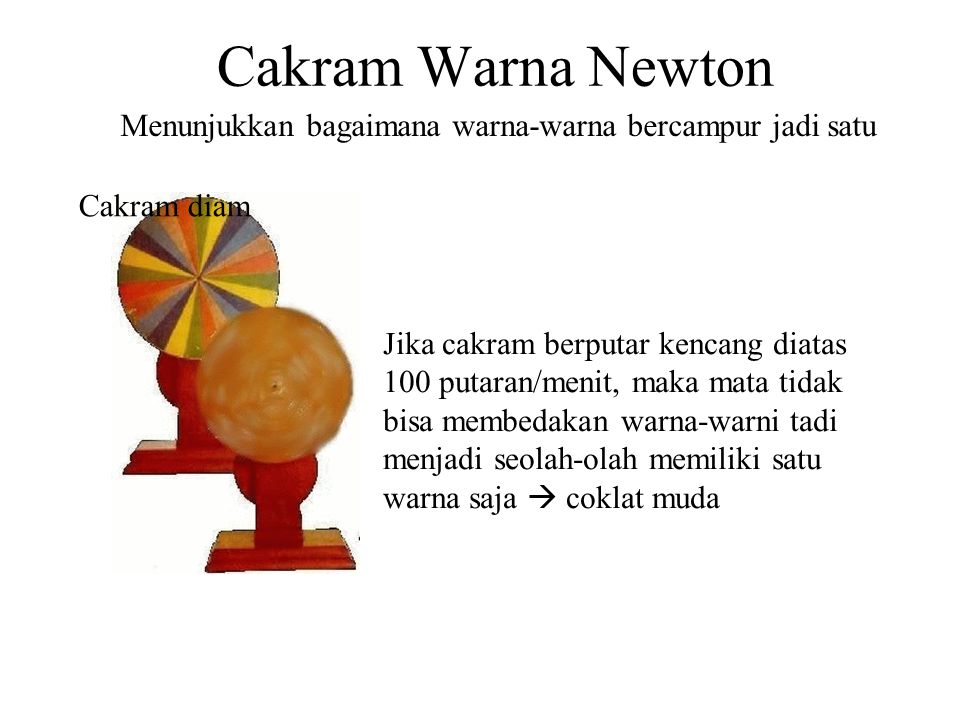 Cakram Warna Newton Menunjukkan bagaimana warna-warna bercampur jadi satu. Cakram diam.