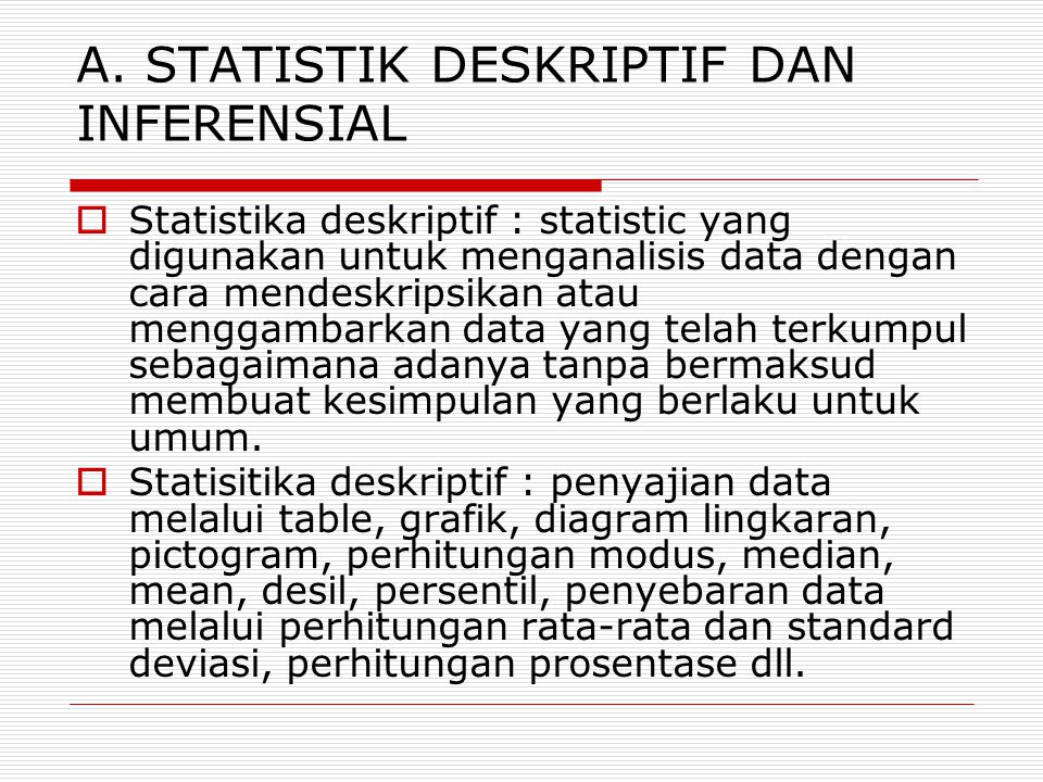 A. STATISTIK DESKRIPTIF DAN INFERENSIAL