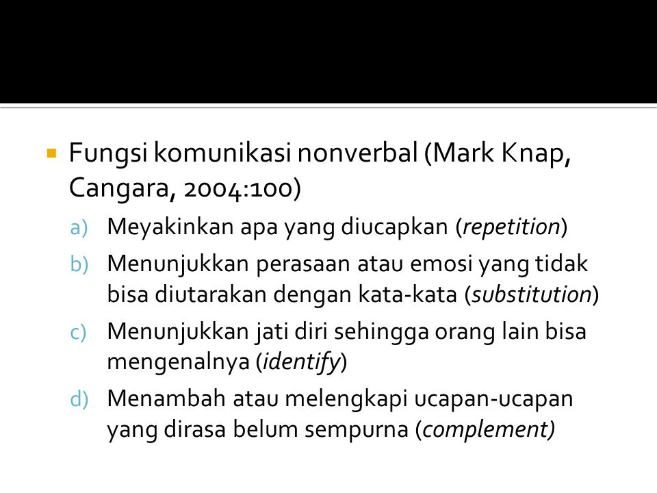 Fungsi komunikasi nonverbal (Mark Knap, Cangara, 2004:100)