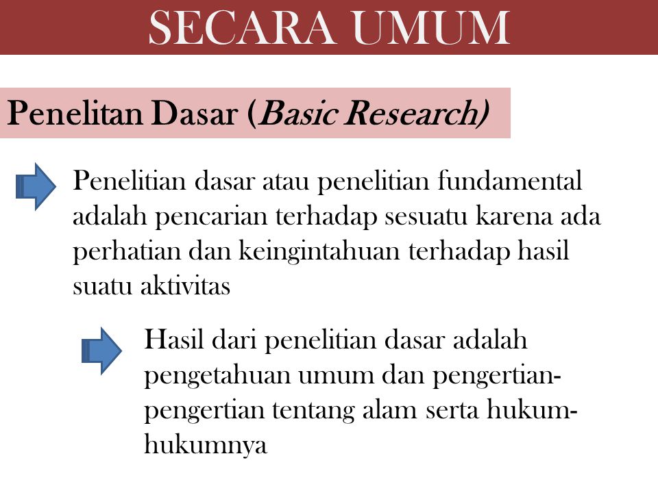 SECARA UMUM Penelitan Dasar (Basic Research)